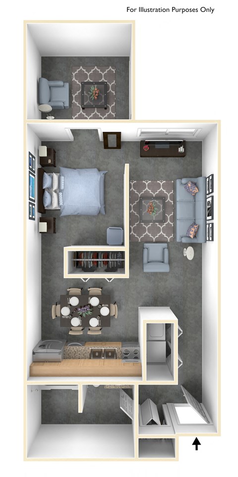 Floor plan for studio, 1 bath, 827 sqft